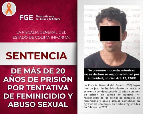 Fiscalía obtiene sentencia de más de 20 años de prisión por tentativa de feminicidio y abuso sexual