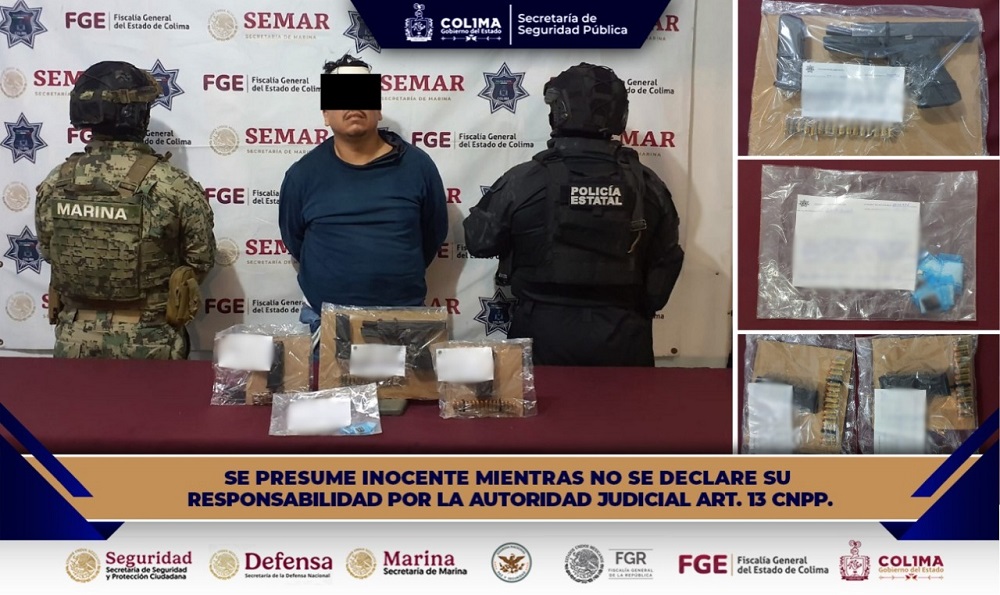 Policía Estatal de Colima frustra robo de vehículo y detiene a individuo con arma de fuego