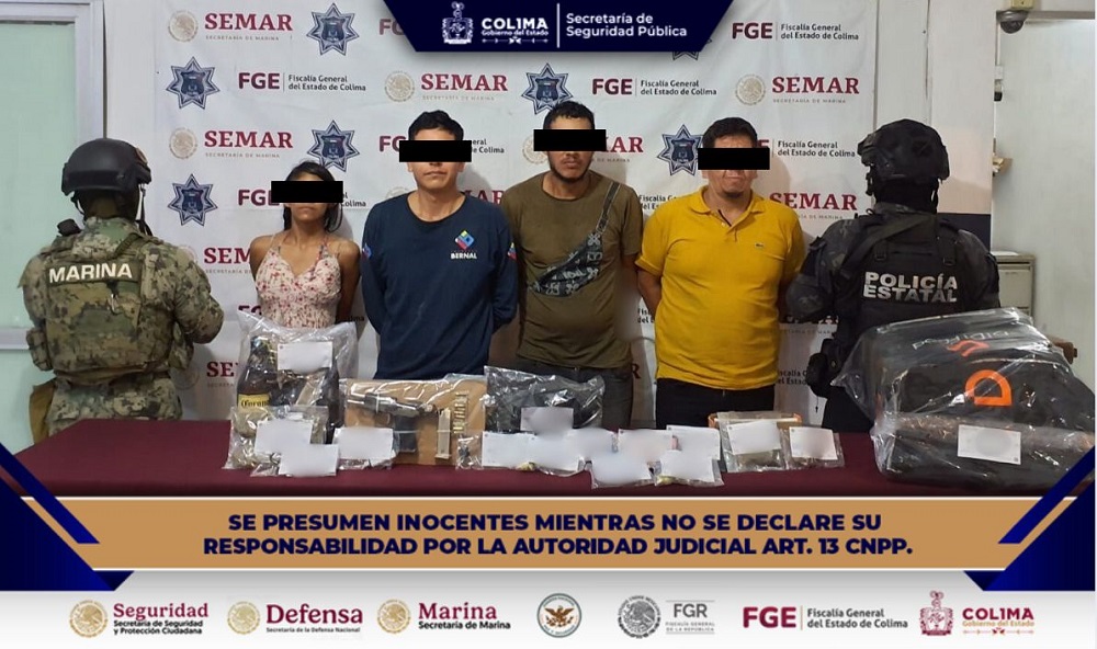Detienen Policía Estatal de Colima y corporaciones federales a cuatro personas con droga y arma de fuego
