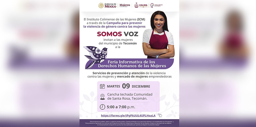 ICM acercará Feria de los Derechos Humanos de las Mujeres a la comunidad de Santa Rosa, en Tecomán