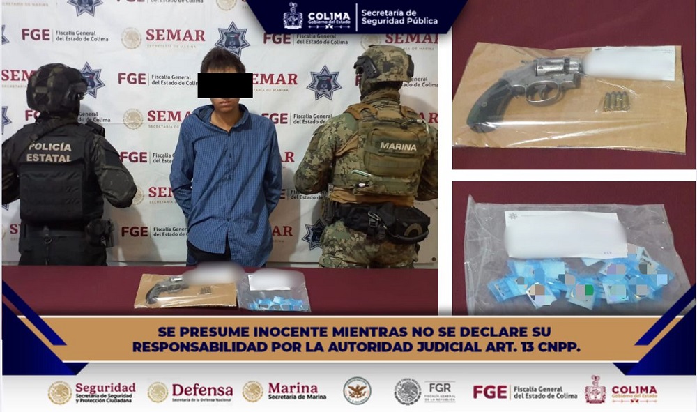 Policía Estatal de Colima detiene a un individuo con arma de fuego y narcóticos