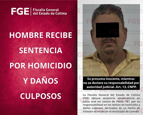Hombre recibe sentencia por homicidio y daños culposos