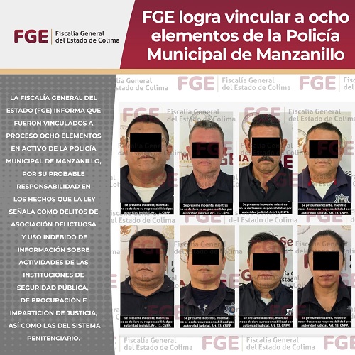FGE logra vincular a ocho elementos de la Policía Municipal de Manzanillo