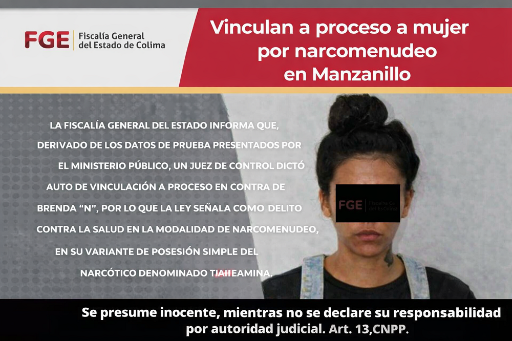 Vinculan a proceso a mujer por narcomenudeo en Manzanillo