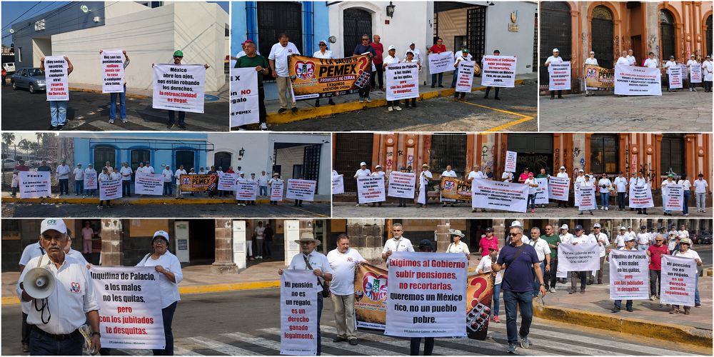 ¡No a la violación de nuestros derechos!, jubilados de CFE y PEMEX se manifiestan en Colima