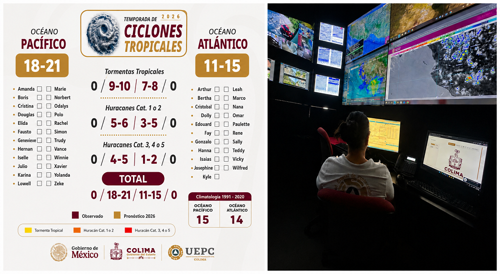 Fortalece UEPC Colima acciones preventivas ante temporada de huracanes 2026 que inicia este viernes