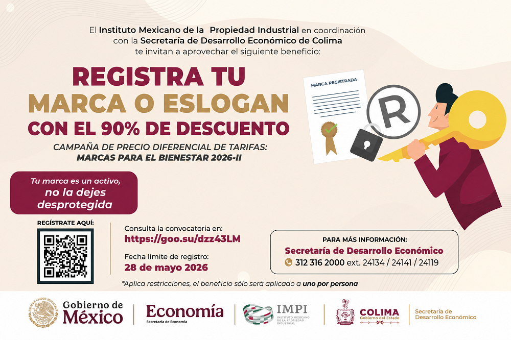 Gobierno del Estado de Colima e IMPI impulsan el registro de marcas con hasta 90 por ciento de descuento