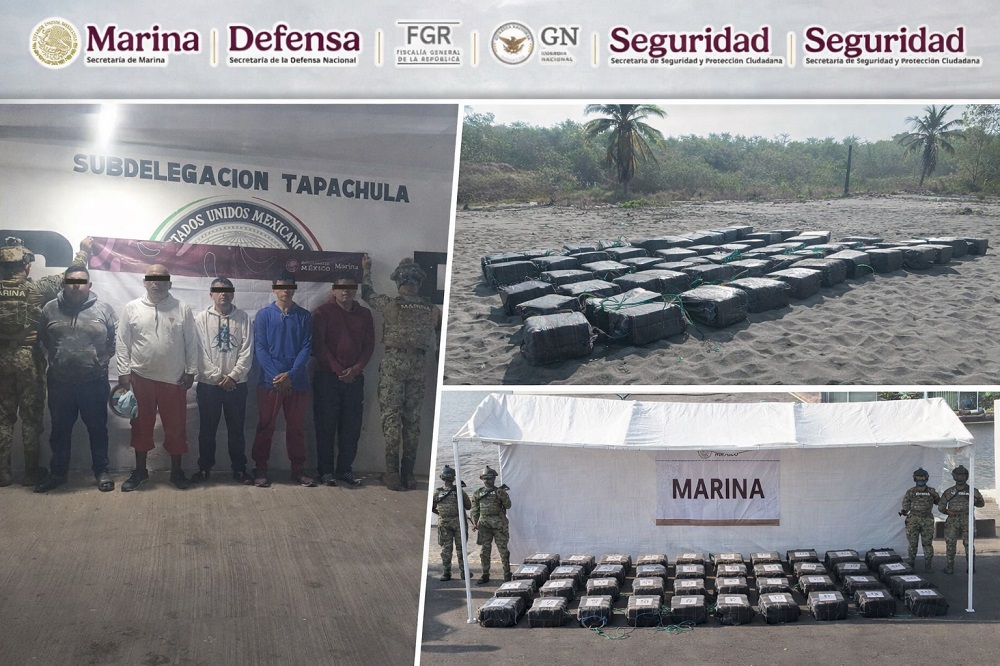 Aseguran 1.5 toneladas de cocaína en aguas de Chiapas, hay cinco detenidos: Gabinete de Seguridad federal
