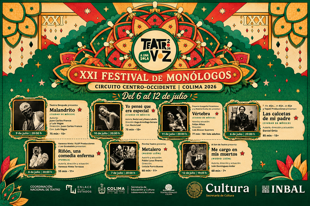 Festival de Monólogos llegará Colima del 6 al 12 de julio con funciones gratuitas en el teatro Hidalgo