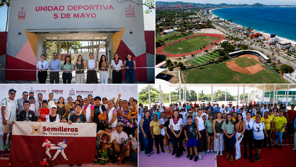 Indira Vizcaíno y Rosi Bayardo entregan la rehabilitación de la unidad deportiva ‘5 de Mayo’ en Manzanillo; se invirtieron más de 50 mdp